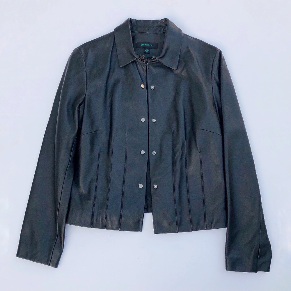 Black Leather Jacket Blazer Collared Y2K/90s 8